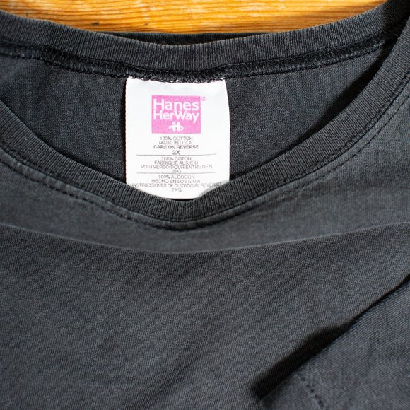 Vintage 90's Hanes Her Way Faded Black T-shirt 2X - Picture 6 of 7